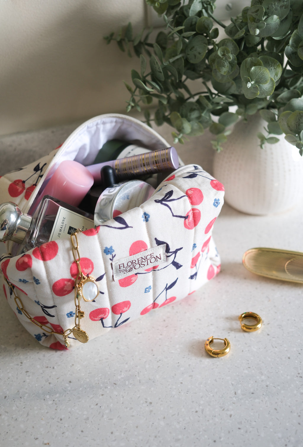 Cherry Cream | The Essential Quilted Boxy Makeup Bag