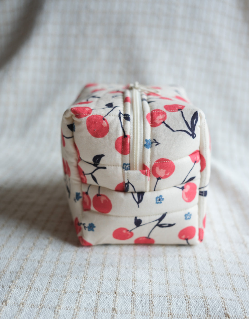 Cherry Cream | The Essential Quilted Boxy Makeup Bag