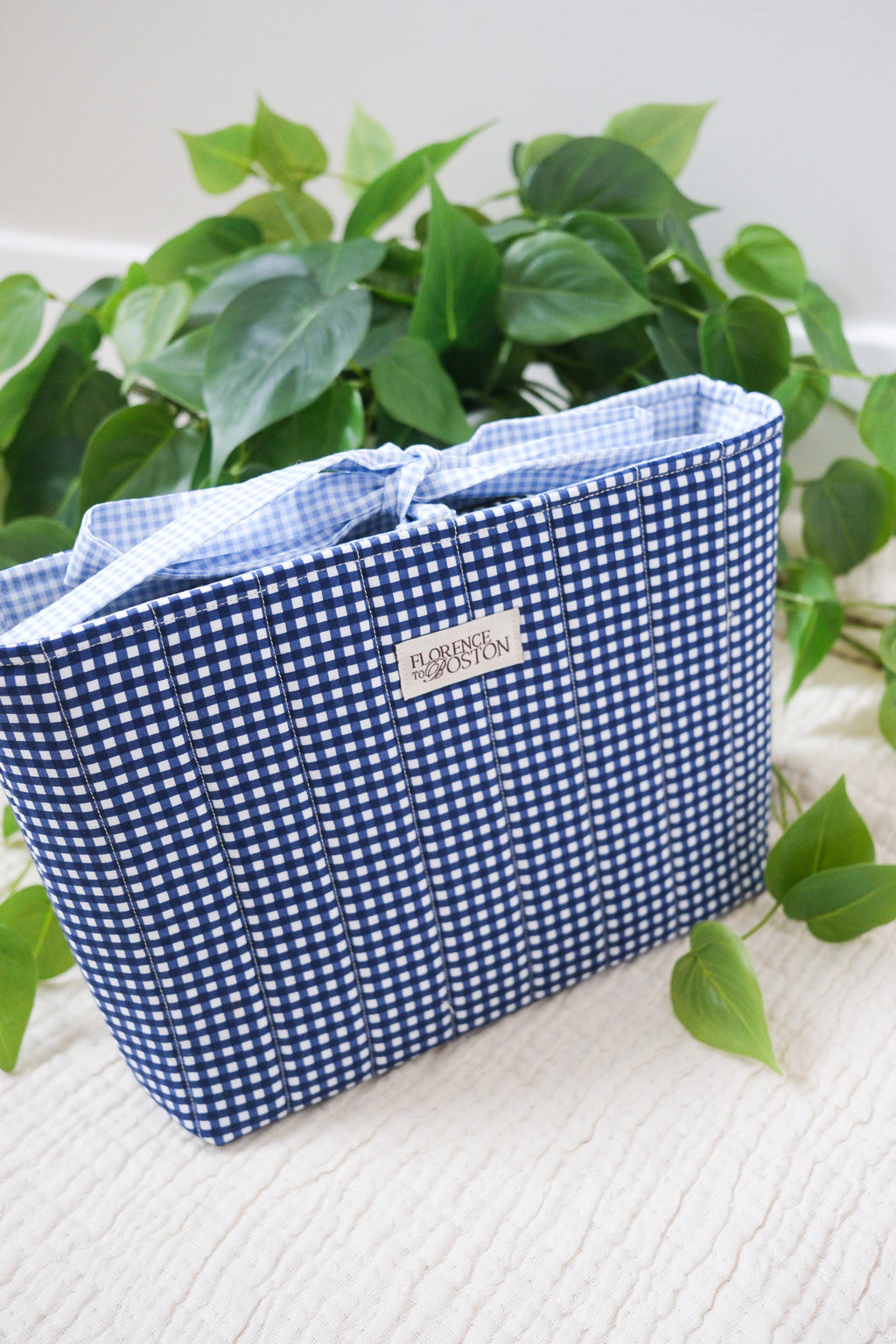 Navy Gingham | Large Book Bow Pouch