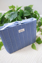 Navy Gingham | Large Book Bow Pouch