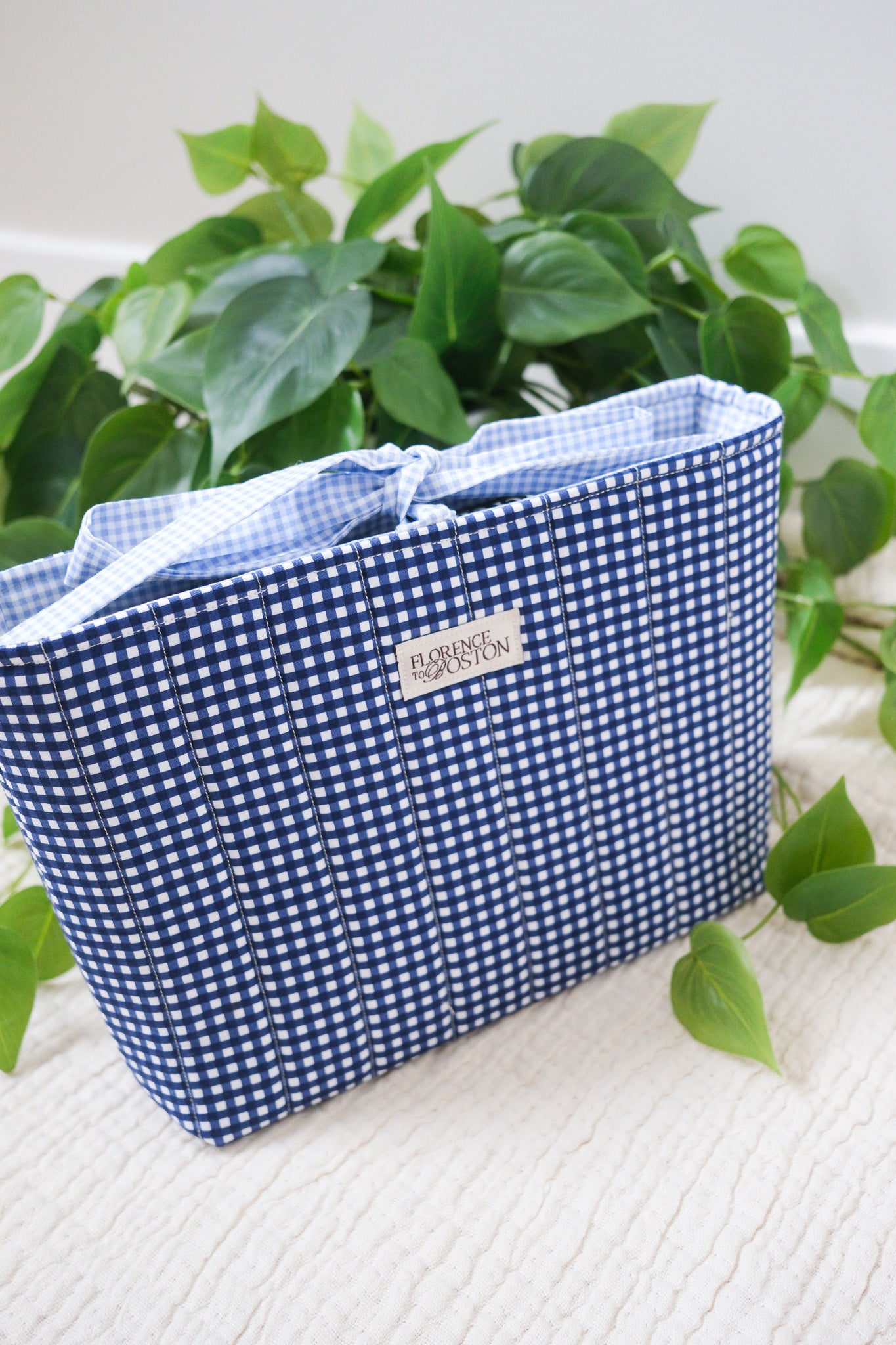 Navy Gingham | Large Book Bow Pouch