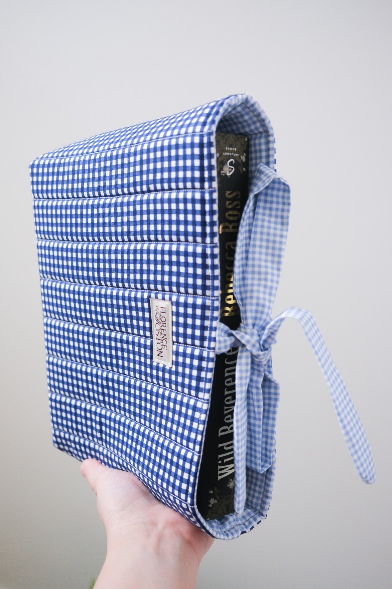 Navy Gingham | Large Book Bow Pouch