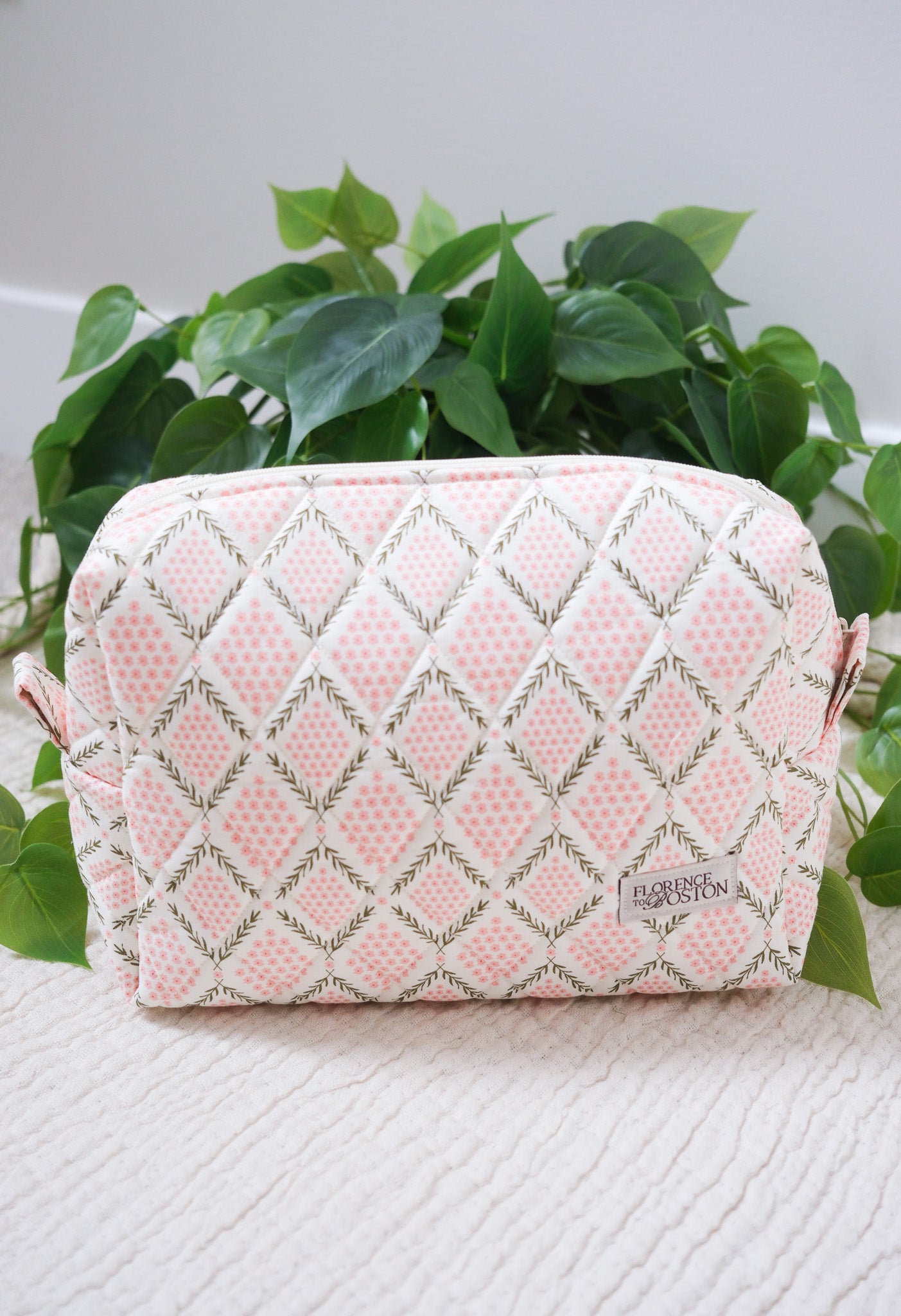 Rosy Floral Lattice | The Everything Quilted Boxy Makeup Bag