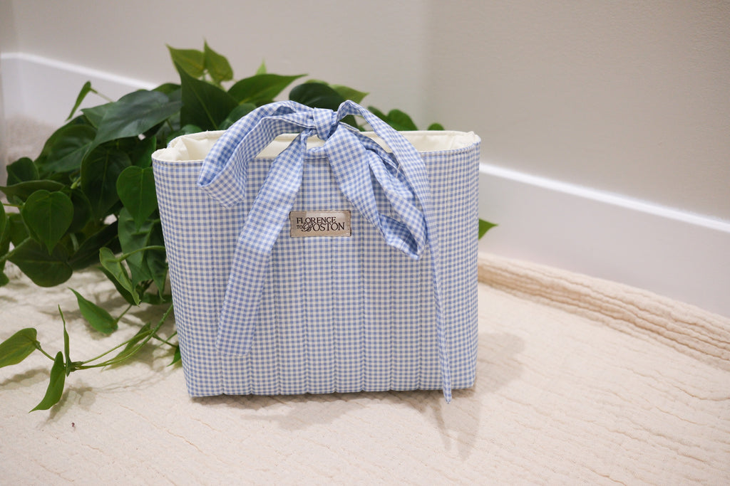 Blue Gingham | Large Book Bow Pouch