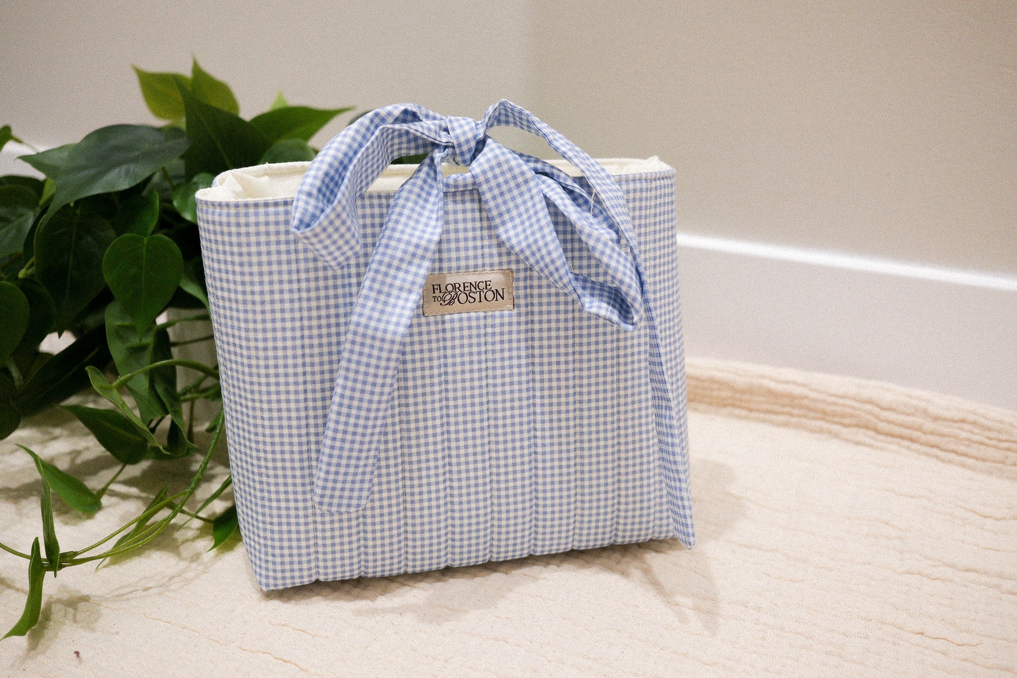 Blue Gingham | Large Book Bow Pouch