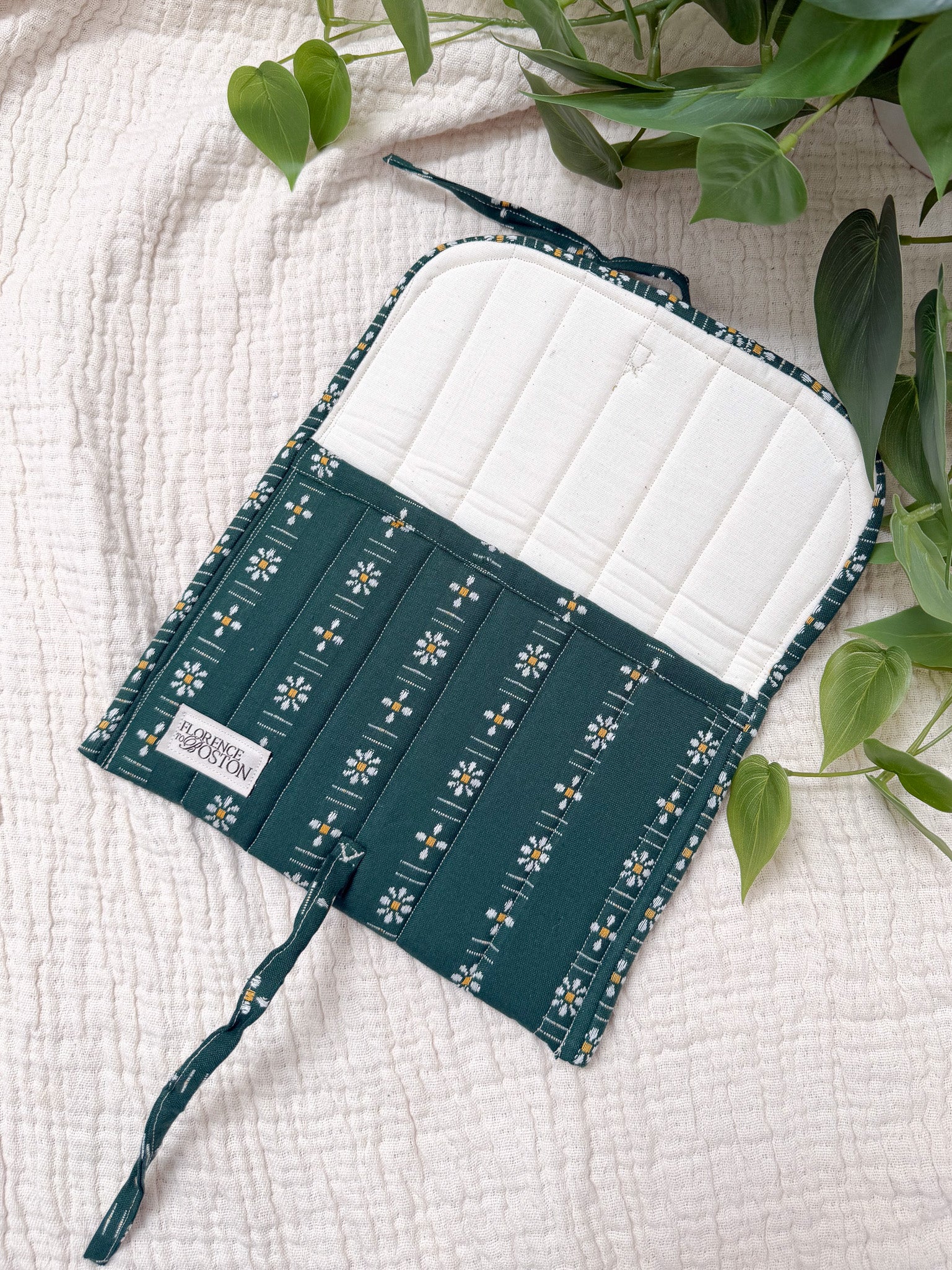 Daisy Woven Dark Fern | Lux Tie Pouch