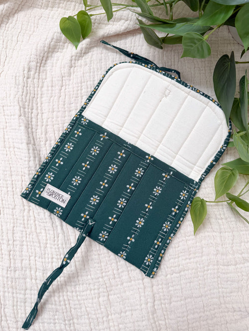 Daisy Woven Dark Fern | Lux Tie Pouch